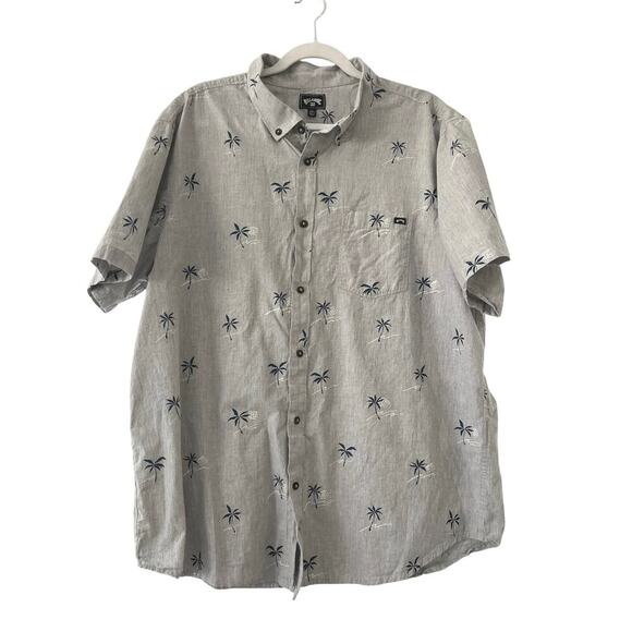 Billabong Casual Palm Trees Woven Shirt Size XXL Hawaiian Button Up Sunday Gray - Picture 1 of 10
